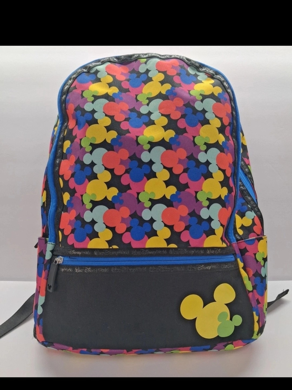 Disney Multicolor Mickey Silhouette Kids Backpack with Blue Trim